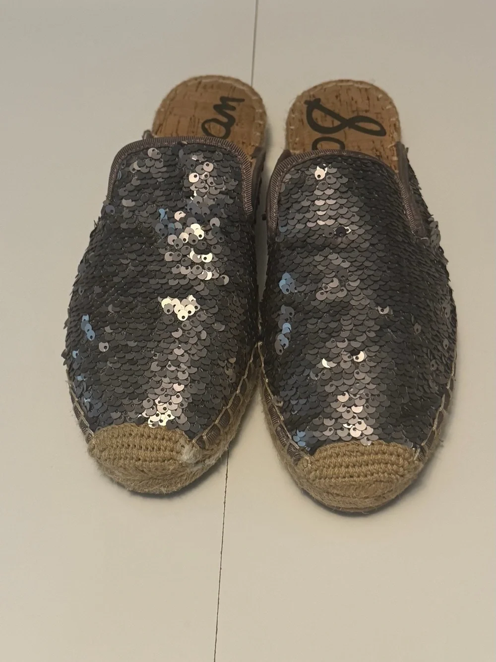 Sam Edelman Kerry Espadrille Mules withe Sequined Uppers and Jute Wrapped